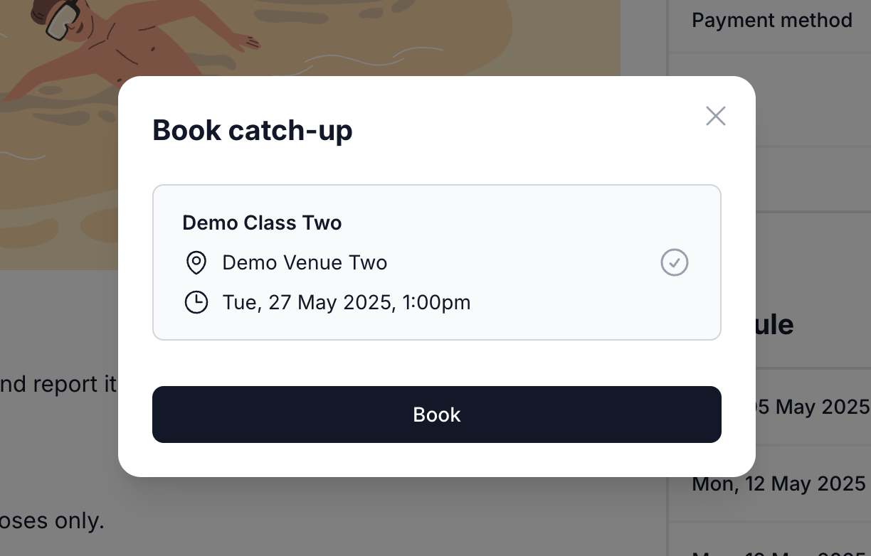 Booking catch-up modal