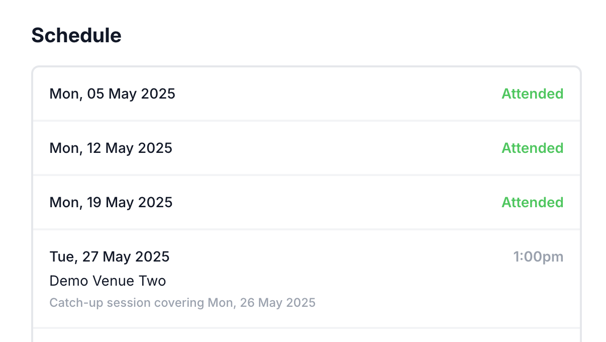 Booking catch-up schedule